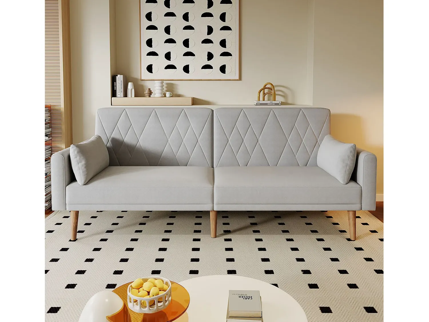 Merax Sofá de 2 lugares - 180 x 75 x 82 cm - Sofá-cama conversível - encosto ajustável - veludo - cinza^ Sofá