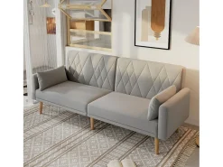 Merax Sofá de 2 lugares - 180 x 75 x 82 cm - Sofá-cama conversível - encosto ajustável - veludo - cinza^ Sofá