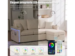 Merax Sofá de 4 lugares - 194 x 73 x 81 cm - com LEDs + USB + apoio para os pés com armazenamento + 2 gavetas - Veludo -^ Sofá