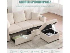Merax Sofá de 4 lugares - 194 x 73 x 81 cm - com LEDs + USB + apoio para os pés com armazenamento + 2 gavetas - Veludo -^ Sofá