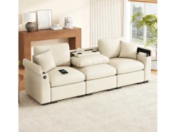 Merax Sofá de 3 lugares - 242 x 88 x 80 cm - com mesa dobrável + porta USB + espaço de armazenamento oculto - veludo -^ Sofá