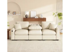 Merax Sofá de 3 lugares - 242 x 88 x 80 cm - com mesa dobrável + porta USB + espaço de armazenamento oculto - veludo -^ Sofá