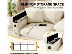 Merax Sofá de 3 lugares - 242 x 88 x 80 cm - com mesa dobrável + porta USB + espaço de armazenamento oculto - veludo -^ Sofá