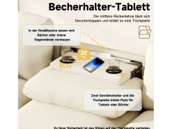 Merax Sofá de 3 lugares - 242 x 88 x 80 cm - com mesa dobrável + porta USB + espaço de armazenamento oculto - veludo -^ Sofá