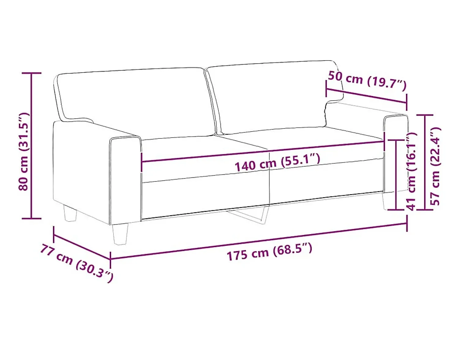 Discount vidaxl Sofá de 2 lugares 140 cm couro artificial cinza Cinzento