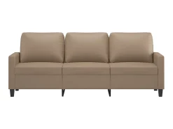 Sofá| Sofá de 3 lugares 180 cm couro artificial cor cappuccino PT927840 Castanho