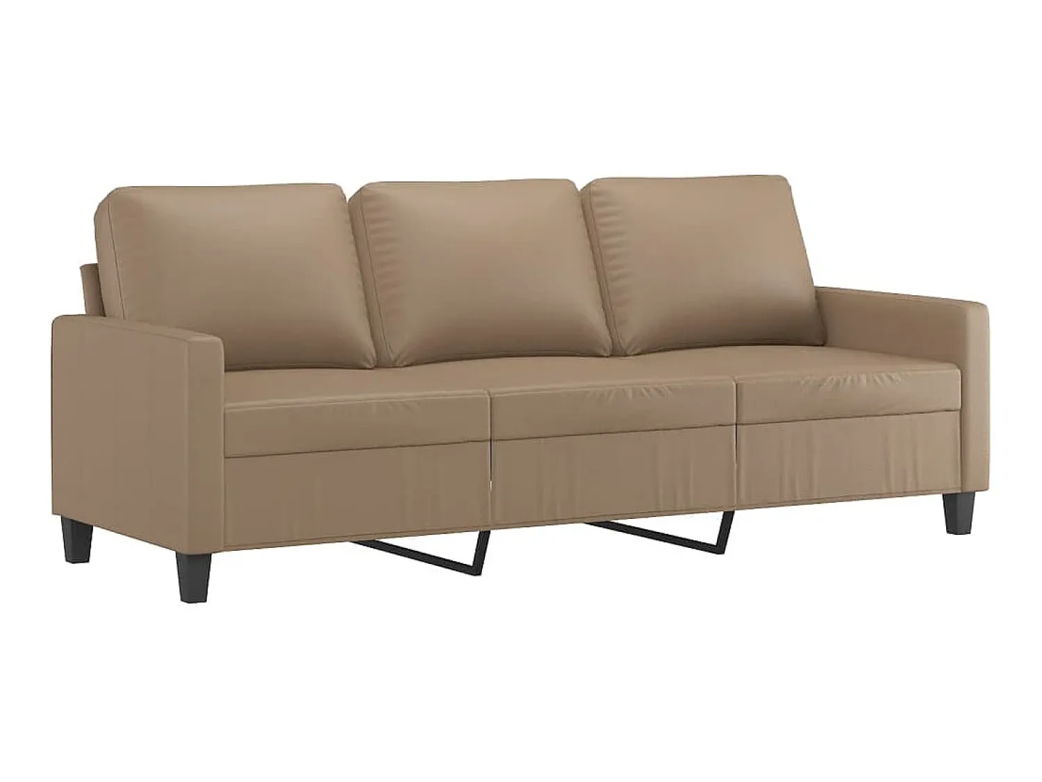 Sofá| Sofá de 3 lugares 180 cm couro artificial cor cappuccino PT927840 Castanho