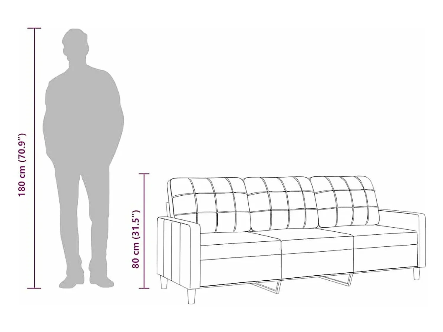 vidaxl Sofá de 3 lugares 180 cm tecido cinza-claro^ Sofá