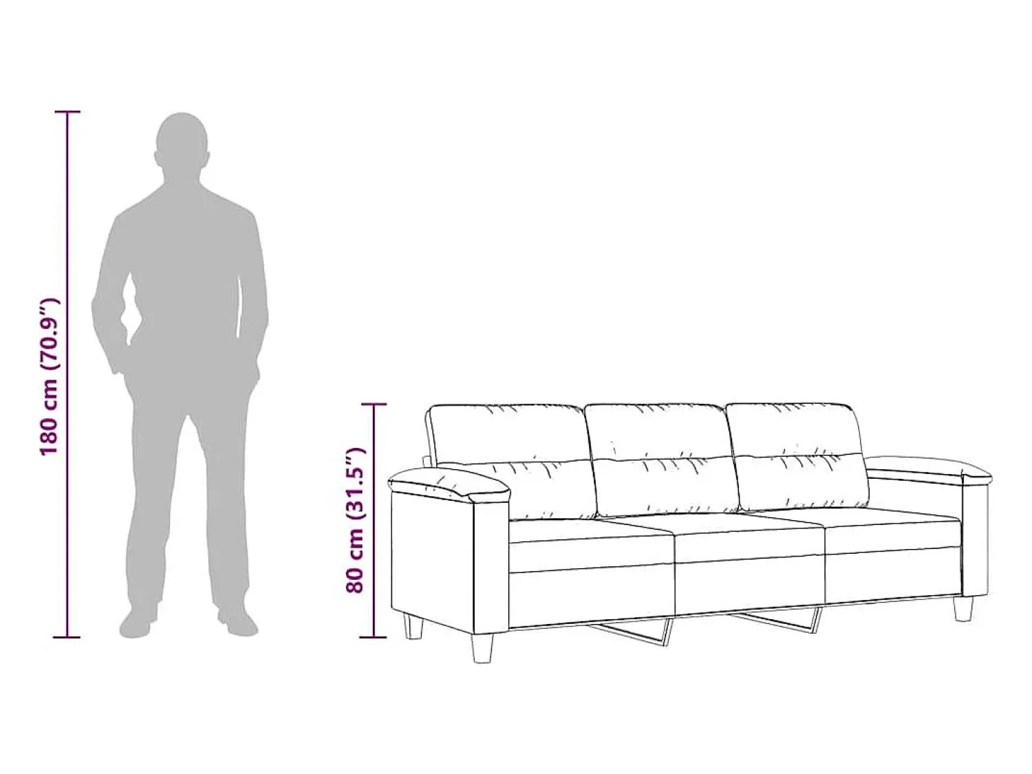 Sofá|vidaxl Sofá de 3 lugares 180 cm tecido de microfibra -claro Cinzento
