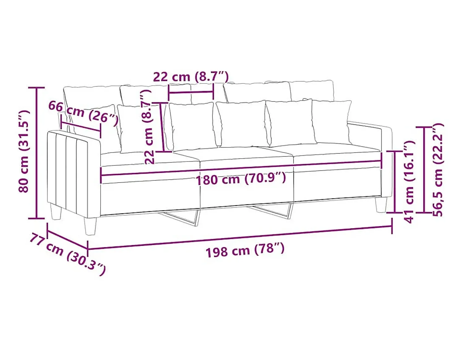 Sofá*vidaxl Sofá de 3 lugares 180 cm tecido cinza-escuro Cinzento