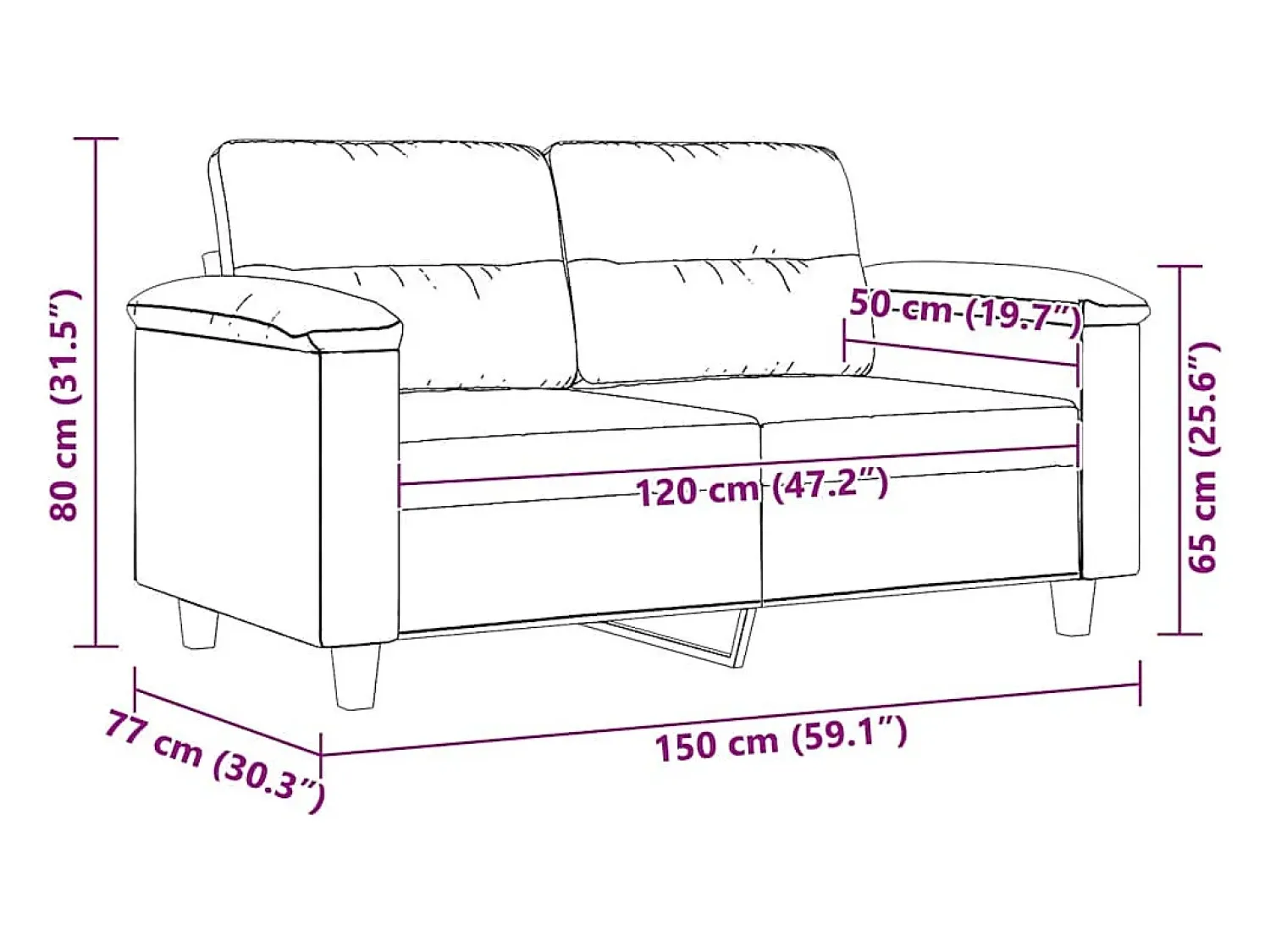 Sofá*vidaxl Sofá de 2 lugares 120 cm tecido de microfibra cor Creme