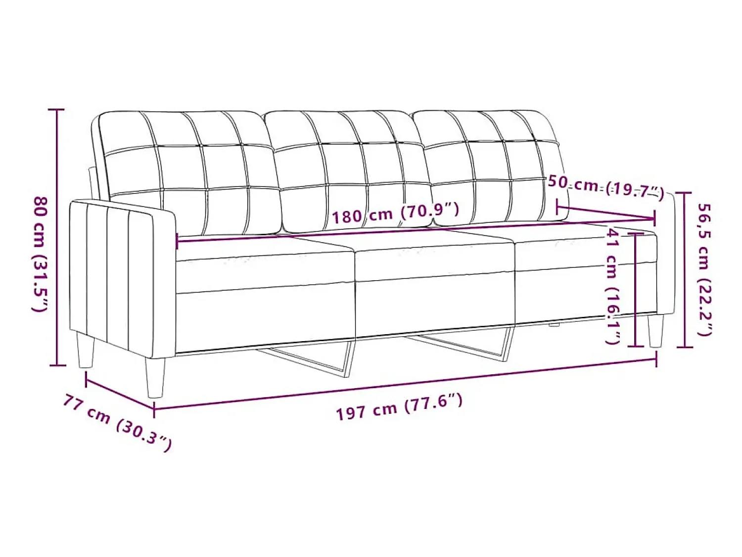 vidaxl Sofá de 3 lugares 180 cm veludo^ Sofá
