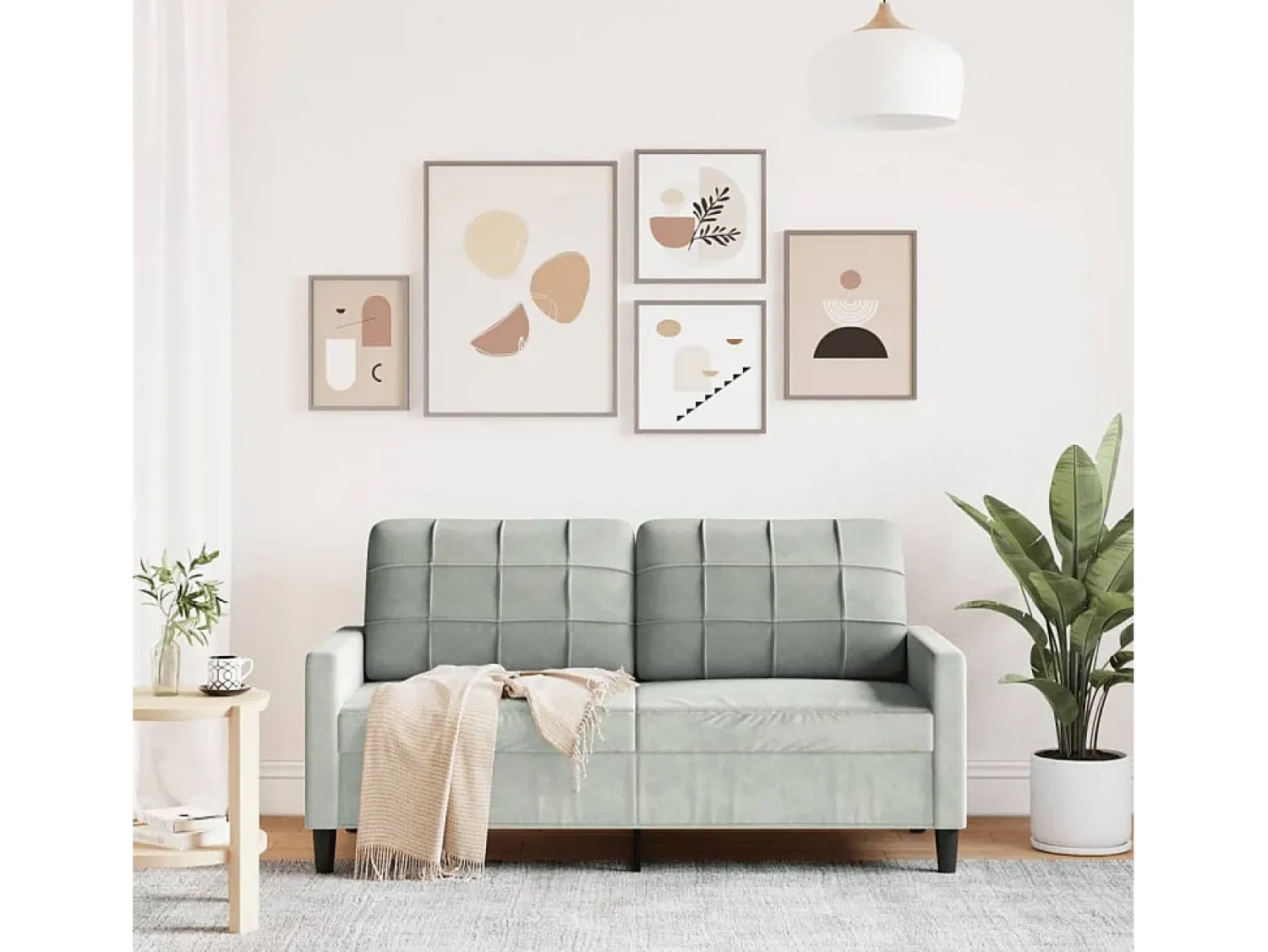 Sofá de 2 lugares 140 cm veludo cinza-claro PT906016^ Sofá