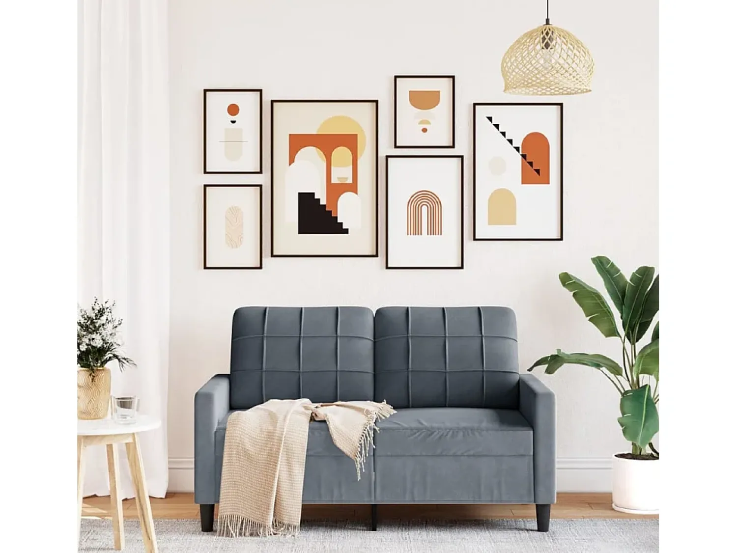 Sofá de 2 lugares 120 cm veludo cinza-escuro PT753637^ Sofá
