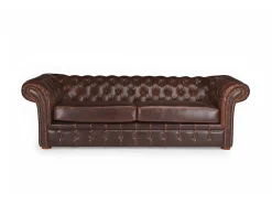 Sofá|Vente-unique Sofá de 3 lugares 100% pele envelhecida Castanho estilo chesterfield - CLOTAIRE Castanho chocolate
