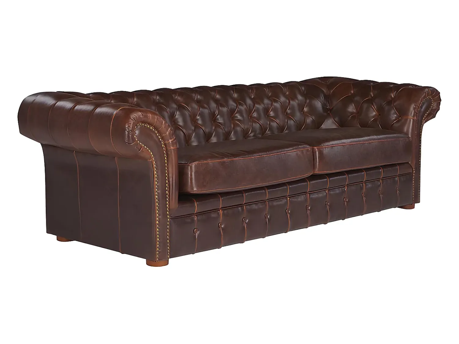 Sofá|Vente-unique Sofá de 3 lugares 100% pele envelhecida Castanho estilo chesterfield - CLOTAIRE Castanho chocolate