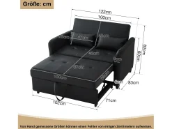 Hot Sofá de 2 lugares - Sofá com encosto ajustável em três posições e função de cama - PU Preto