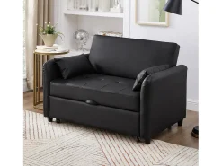 Hot Sofá de 2 lugares - Sofá com encosto ajustável em três posições e função de cama - PU Preto