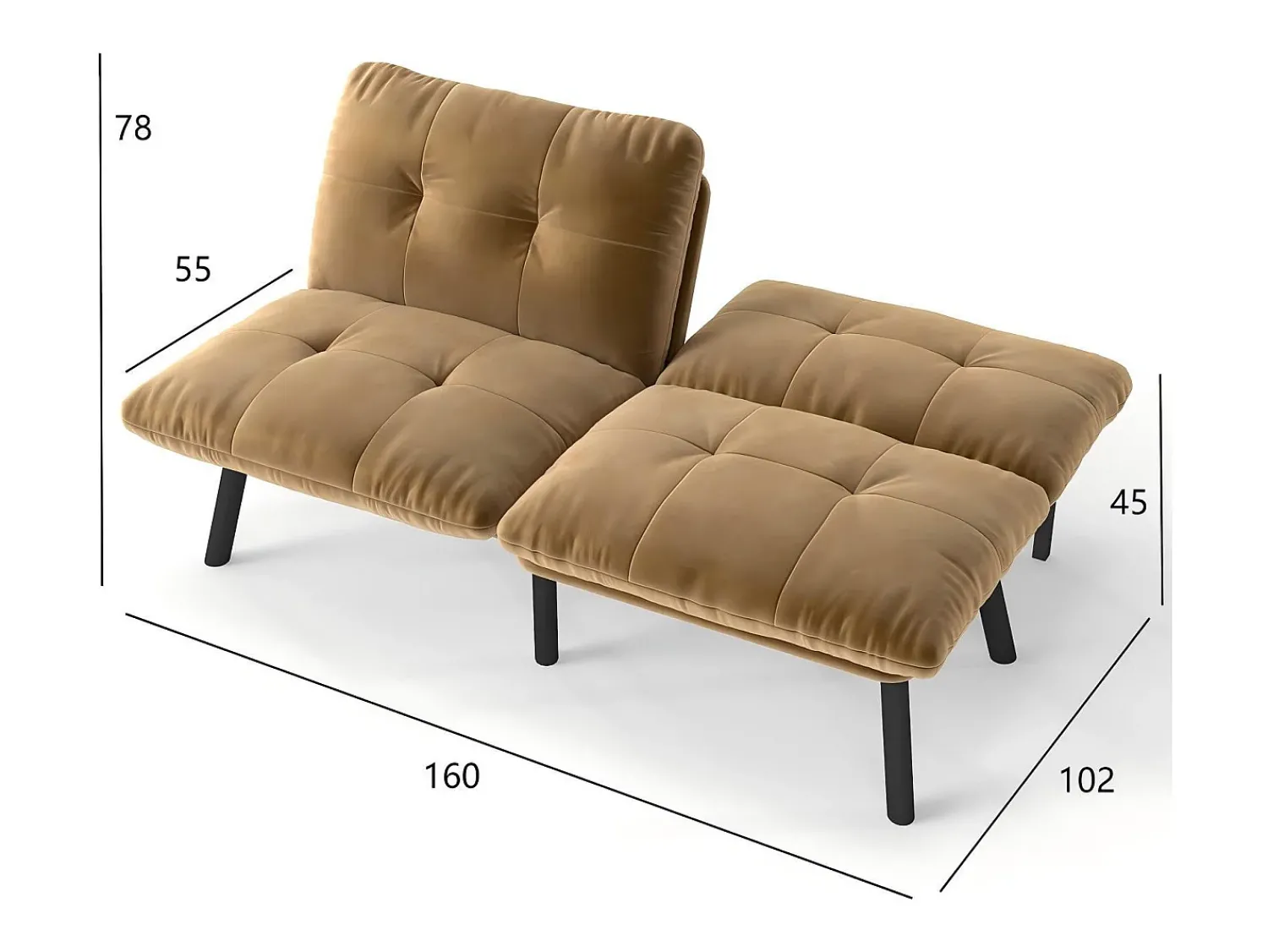 Sale Sofá de 2 lugares - Sofá reto com encosto rebatível e pernas em metal - veludo Castanho