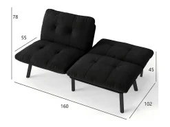 Sofá de 2 lugares - Sofá reto com encosto rebatível e pernas em metal - veludo^ Sofá