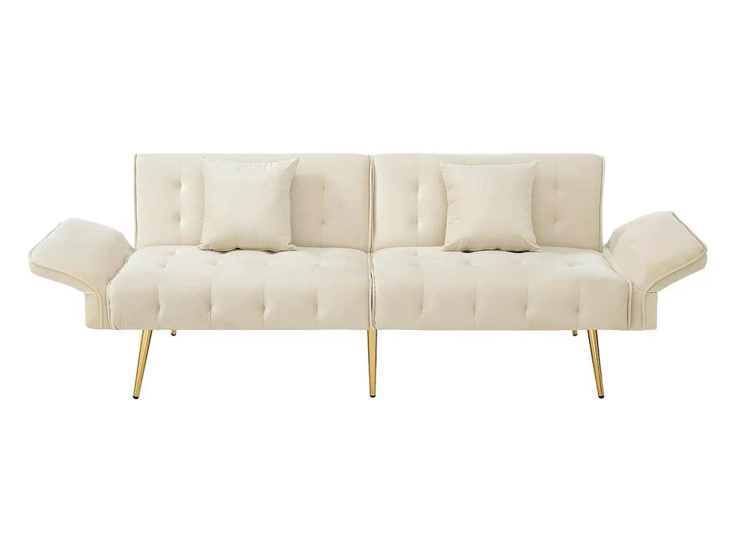 Hot Sofá de 2 lugares - Sofá reto com encosto de 3 posições e braços de 6 posições - Veludo - para sala de estar Bege