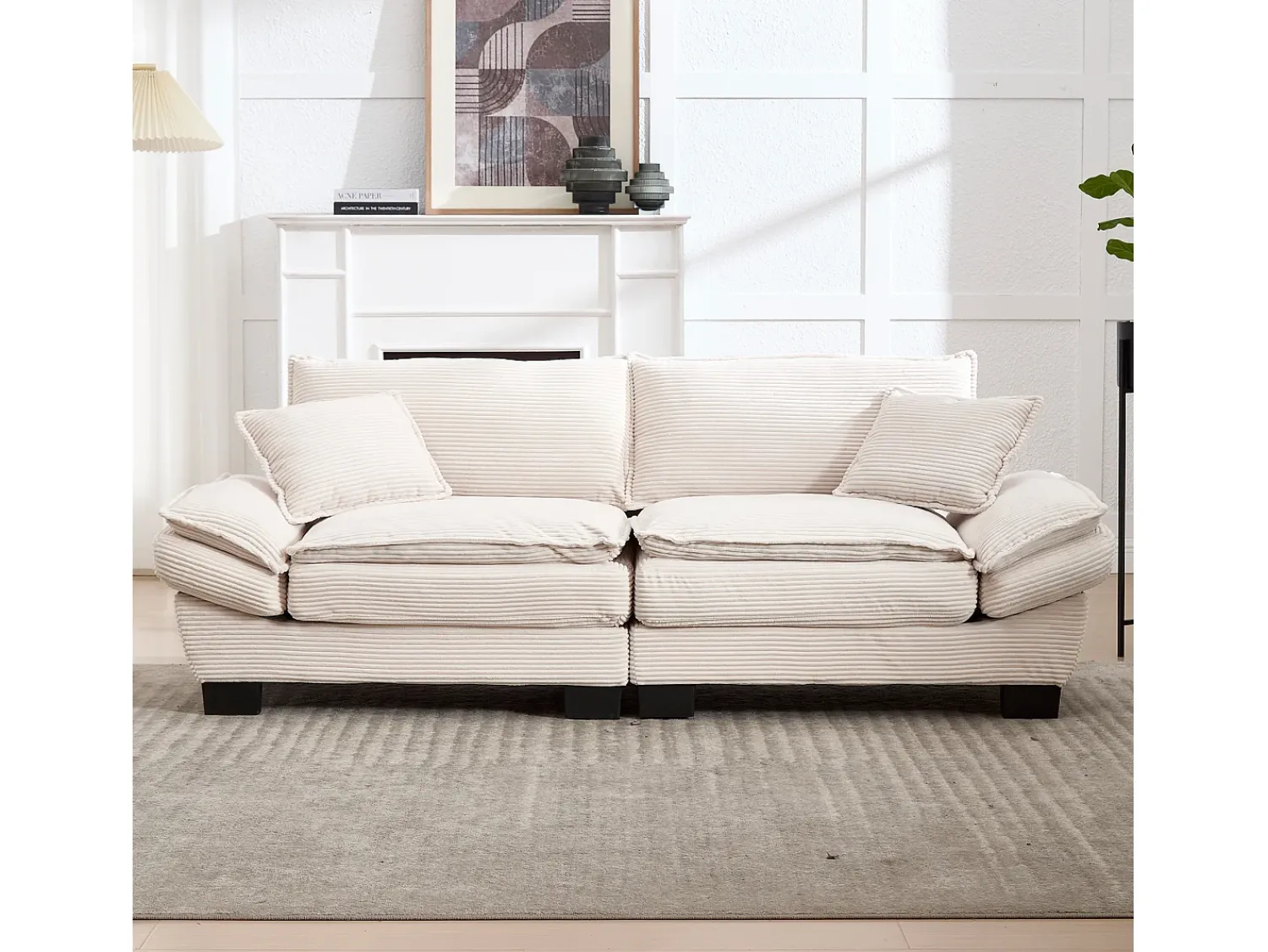Sofá| Sofá de 2 lugares - Sofá reto com almofadas - - para sala e quarto Bege