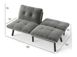 Discount Sofá de 2 lugares - Sofá reto com encosto rebatível e pernas em metal - veludo Cinzento