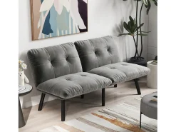 Discount Sofá de 2 lugares - Sofá reto com encosto rebatível e pernas em metal - veludo Cinzento