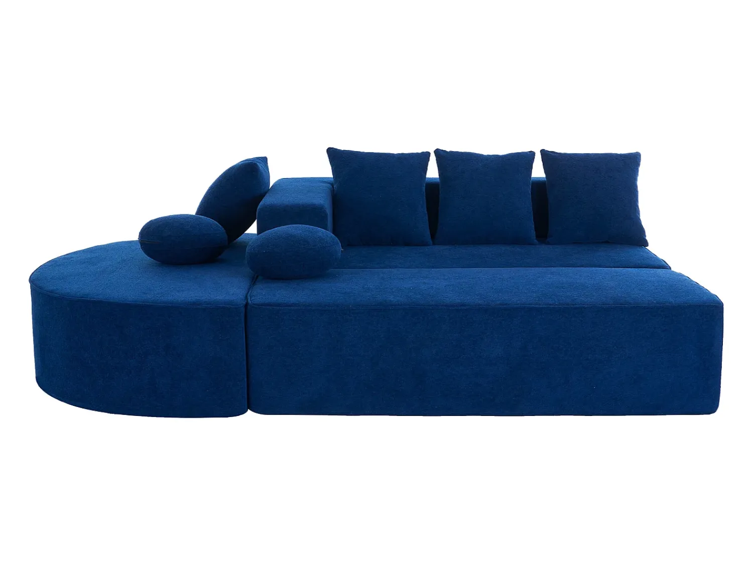 Sofá* Sofá de 5 lugares – Sofá segmentado com 6 almofadas e apoios de braços – chenille Azul
