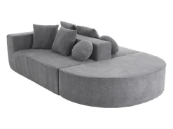Sofá| Sofá de 5 lugares – Sofá segmentado com 6 almofadas e apoios de braços – chenille Cinzento