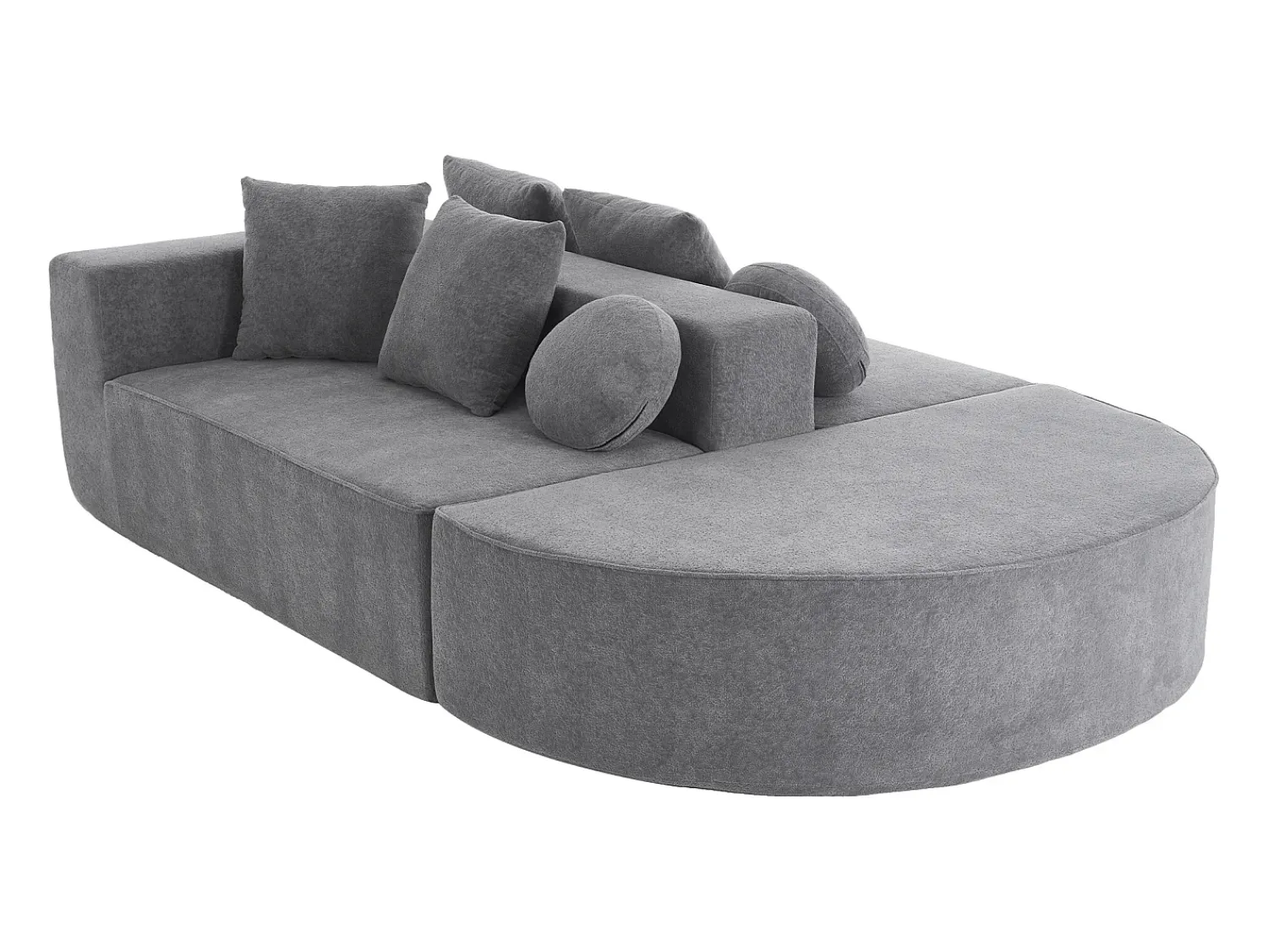 Sofá| Sofá de 5 lugares – Sofá segmentado com 6 almofadas e apoios de braços – chenille Cinzento