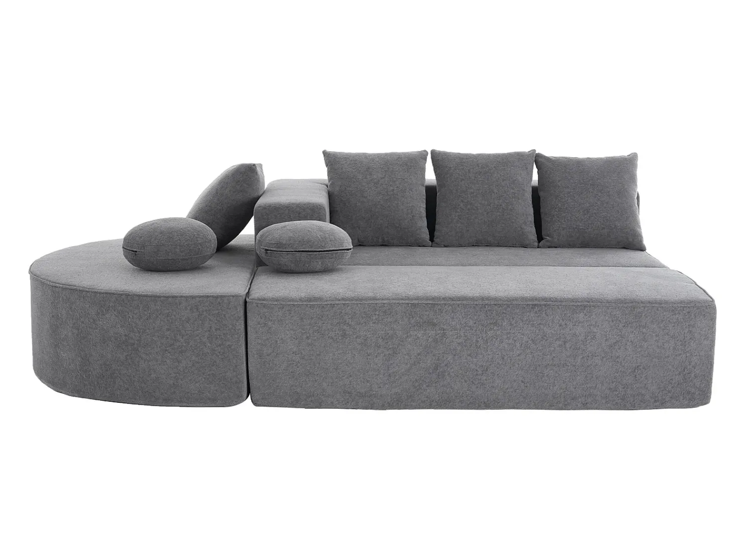 Sofá| Sofá de 5 lugares – Sofá segmentado com 6 almofadas e apoios de braços – chenille Cinzento
