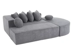 Sofá| Sofá de 5 lugares – Sofá segmentado com 6 almofadas e apoios de braços – chenille Cinzento