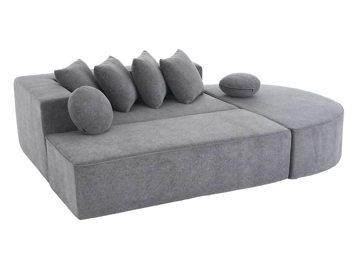 Sofá| Sofá de 5 lugares – Sofá segmentado com 6 almofadas e apoios de braços – chenille Cinzento