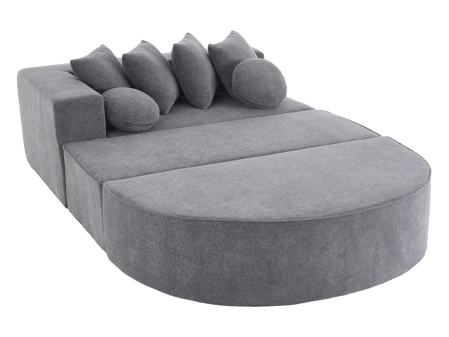 Sofá| Sofá de 5 lugares – Sofá segmentado com 6 almofadas e apoios de braços – chenille Cinzento