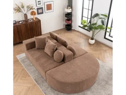 Discount Sofá de 5 lugares – Sofá segmentado com 6 almofadas e apoios de braços – chenille Castanho
