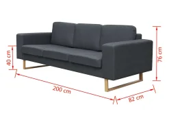 Sofá*Helloshop26 Sofá de 3 lugares 200 x 82 x 76 cm em tecido cinza escuro 02_0020661 Cinzento