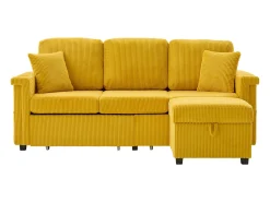 Sofá* Sofá de 4 lugares - Sofá de canto com iluminação LED e apoio para os pés com compartimento - suporte para copos e bolsos laterais - bombazine Amarelo
