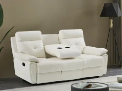 Sofá|Vente-unique Sofá de 3 lugares articulado em pele branca estilo contemporâneo VINETA Branco