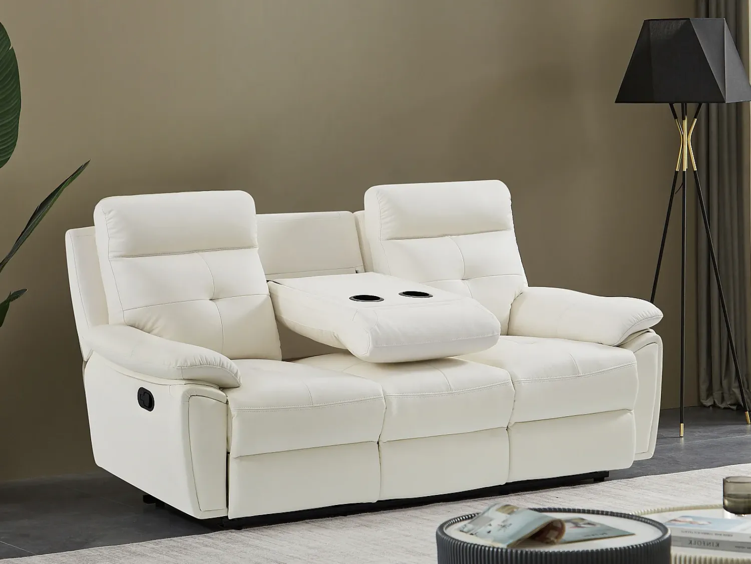 Sofá|Vente-unique Sofá de 3 lugares articulado em pele branca estilo contemporâneo VINETA Branco