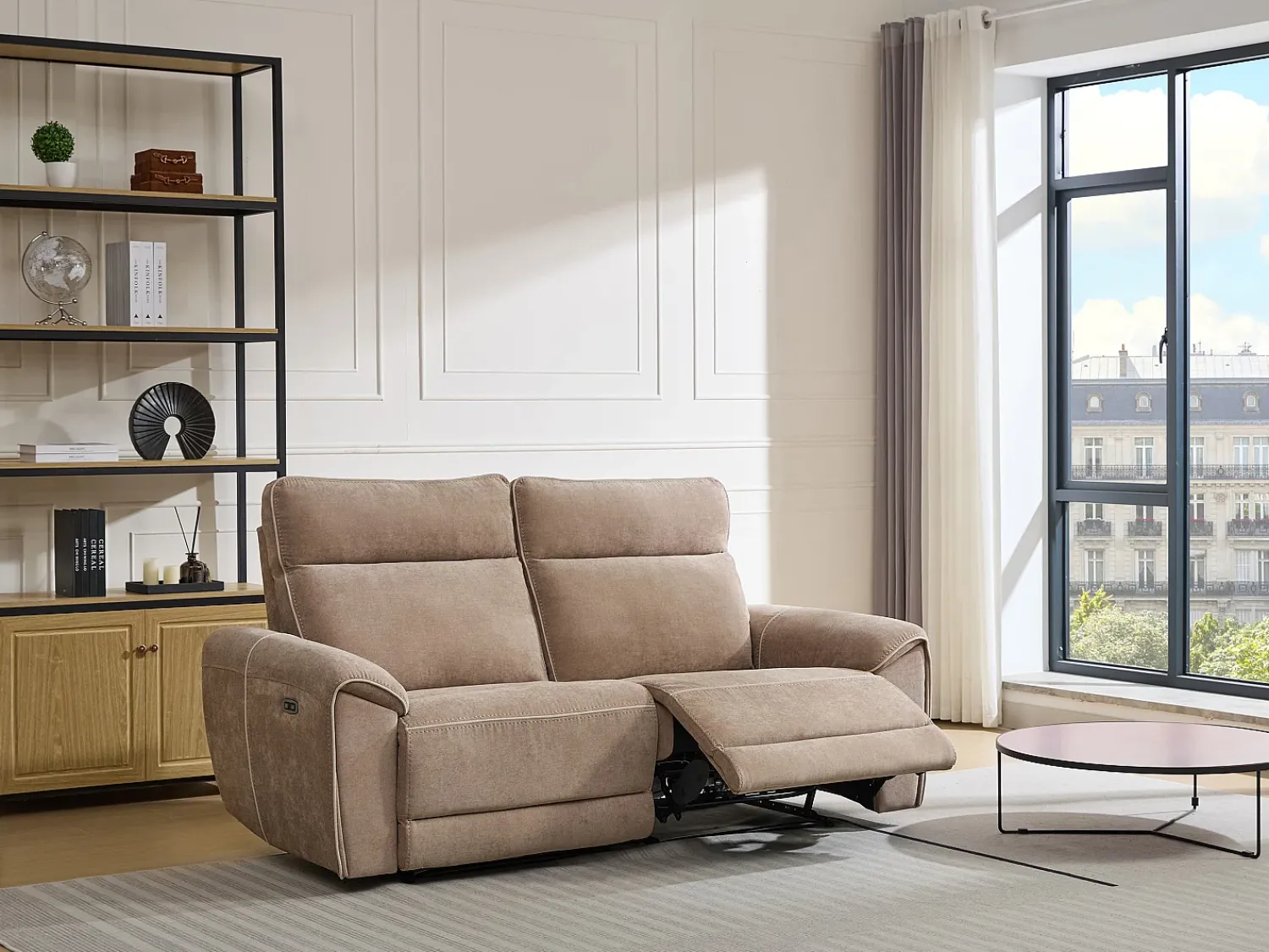 Outlet Vente-unique Sofá de 3 lugares articulado elétrico em tecido DJARALO Taupe