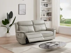 Sofá*Vente-unique Sofá de 3 lugares articulado elétrico couro cinza-claro ADELIO Cinzento claro