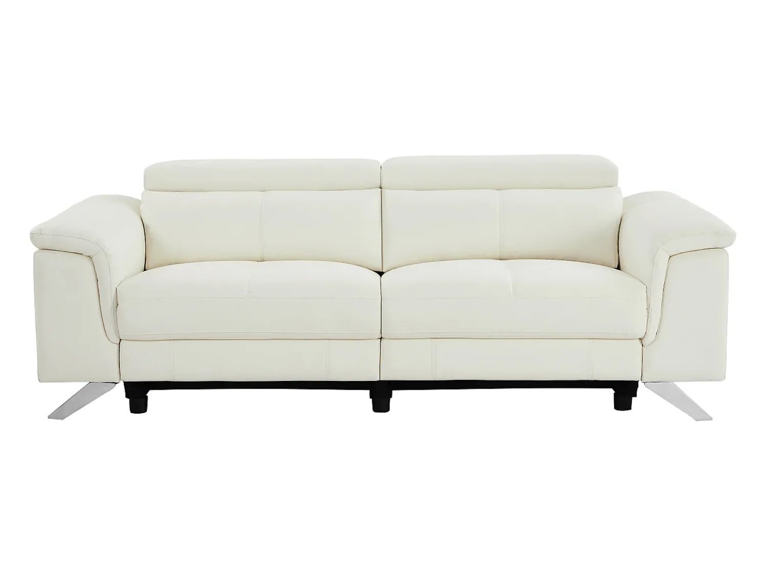 Hot Vente-unique Sofá de 3 lugares articulado elétrico em pele de vaca com apoios de cabeça BREYT II Branco