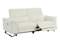 Hot Vente-unique Sofá de 3 lugares articulado elétrico em pele de vaca com apoios de cabeça BREYT II Branco