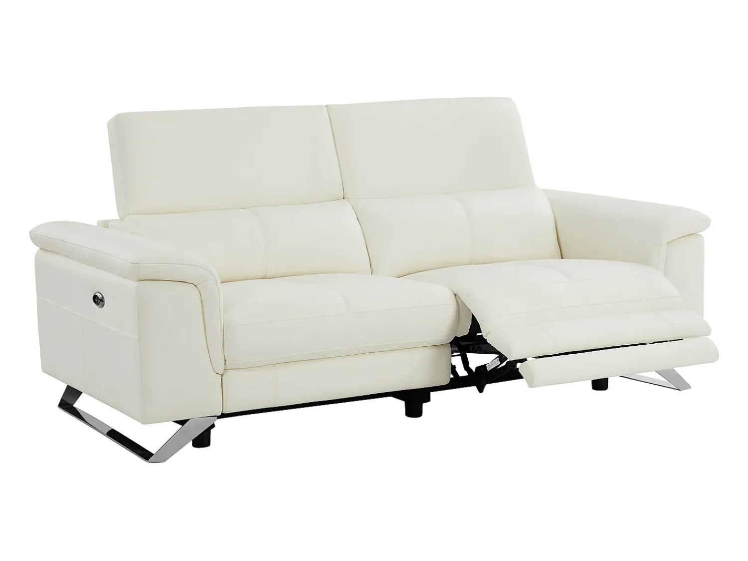 Hot Vente-unique Sofá de 3 lugares articulado elétrico em pele de vaca com apoios de cabeça BREYT II Branco