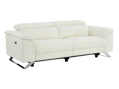 Hot Vente-unique Sofá de 3 lugares articulado elétrico em pele de vaca com apoios de cabeça BREYT II Branco