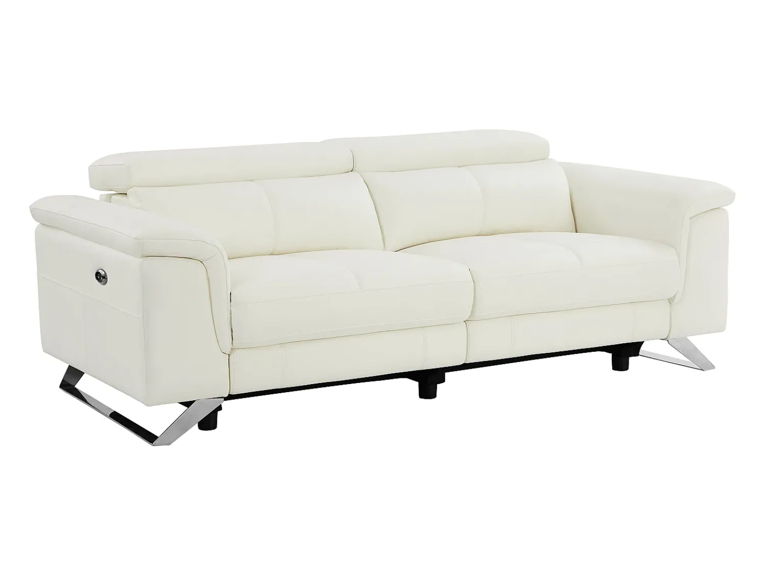 Hot Vente-unique Sofá de 3 lugares articulado elétrico em pele de vaca com apoios de cabeça BREYT II Branco
