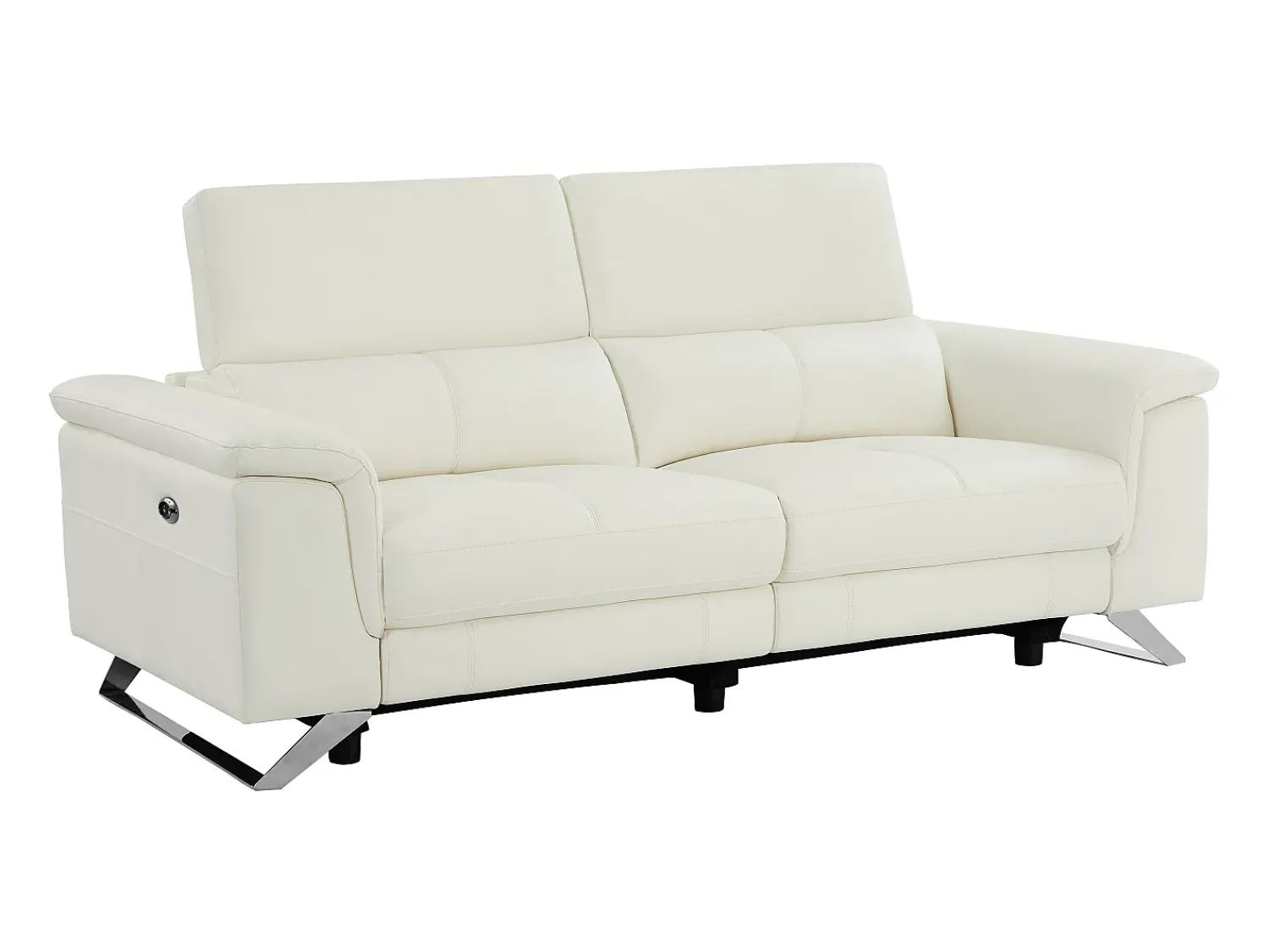 Hot Vente-unique Sofá de 3 lugares articulado elétrico em pele de vaca com apoios de cabeça BREYT II Branco
