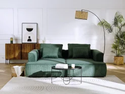 Sofá|Vente-unique Sofá de 3 lugares assento profundo em veludo canelado design PINETA Verde