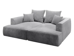 Sofá|Vente-unique Sofá de 3 lugares assento profundo em veludo canelado cinza-claro design PINETA Cinzento claro